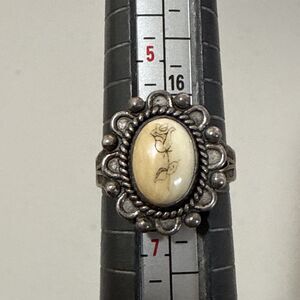Vintage Native Size 6.25 Scrimshaw Bone Sterling Ring